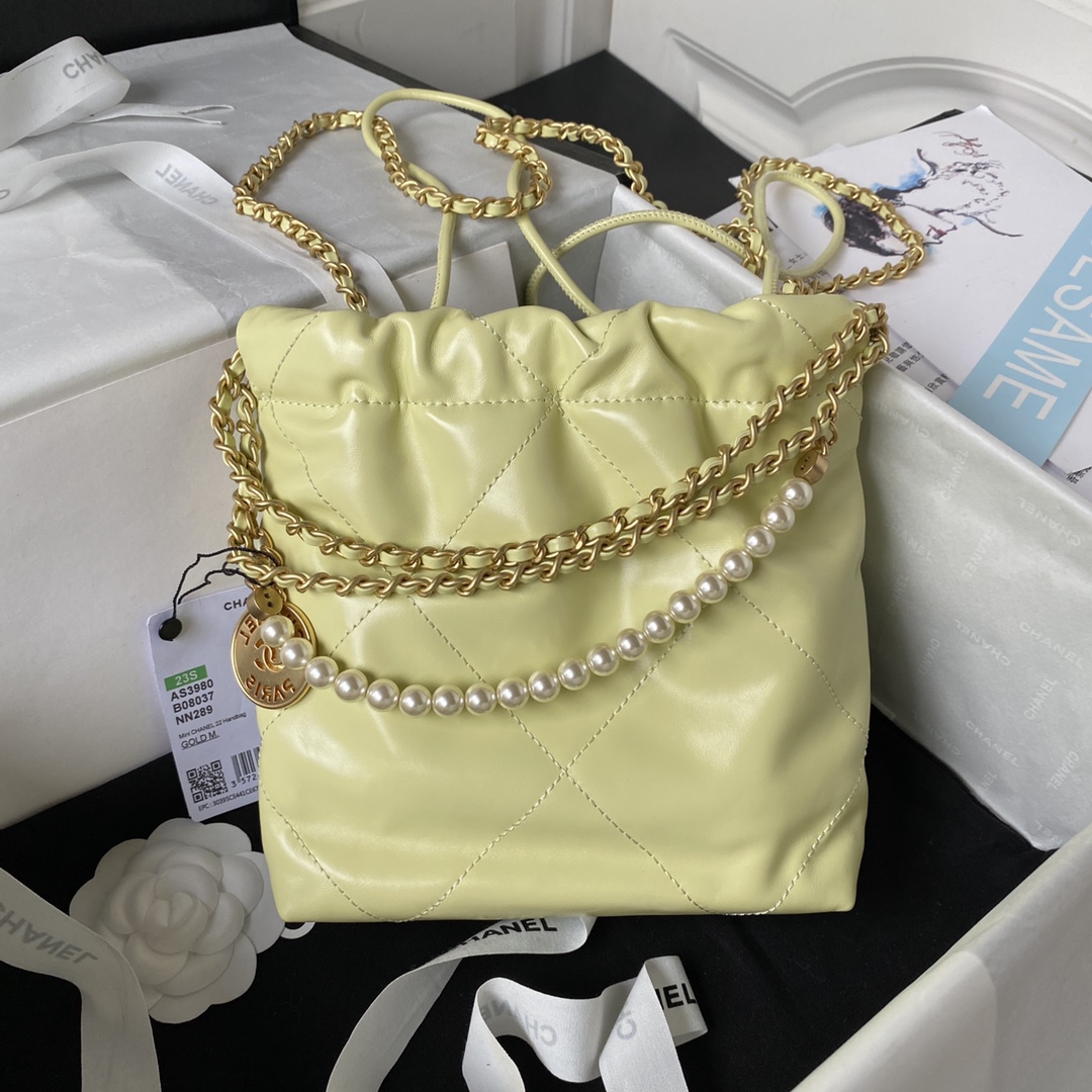 Calfskin 22 Mini Handbag Shoulder Bag AS3980 Light Yellow